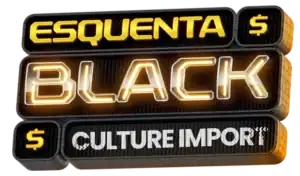 Esquenta Black Culture Import promocional com luzes neon e destaque para ofertas especiais.